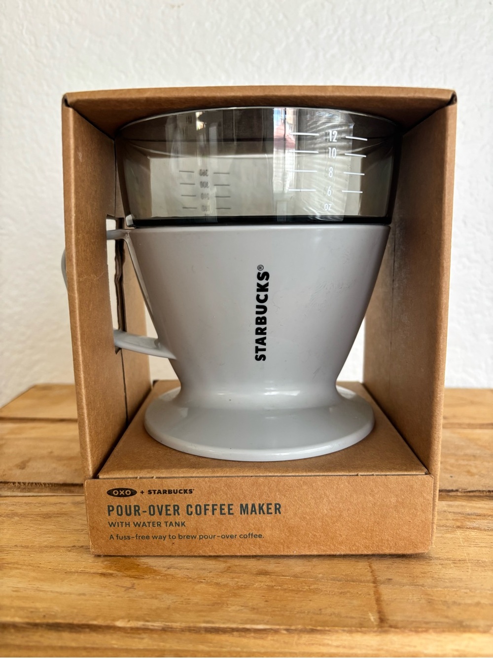 Starbucks OXO Single Serve Pour Over Coffee Maker Auto Drip Water Tank NIB Gray